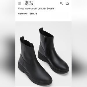 Eileen Fisher Floyd Waterproof 100% Leather Black Booties Size 10, Euc